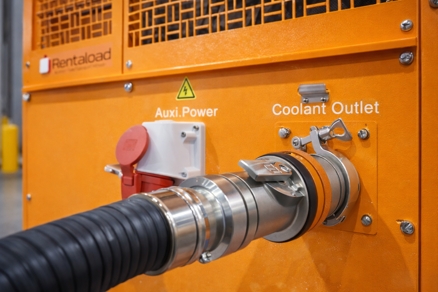 Clean liquid cooling load bank connections showing flushed, tested and inerted DLC system